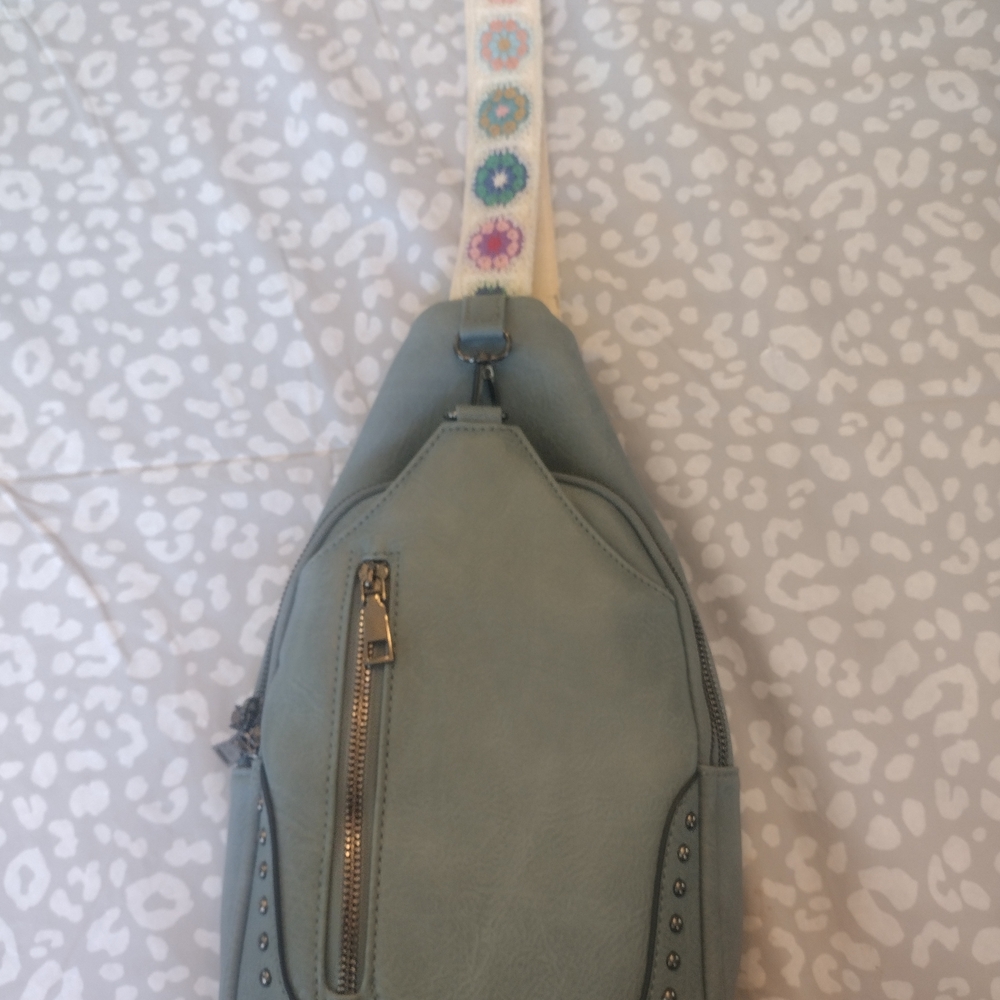 Stylish Gray Women's Backpack with Embroidered Strap